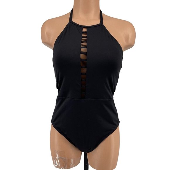 La Blanca Womens One Piece Halter Swim Suit sz 8 Strappy Hi Neck Keyhole Bathing - Picture 2 of 6